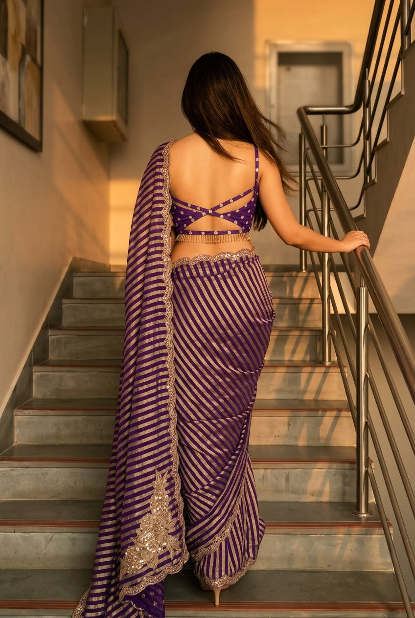 Royal Purple Elegance – Embellished Viscose Saree