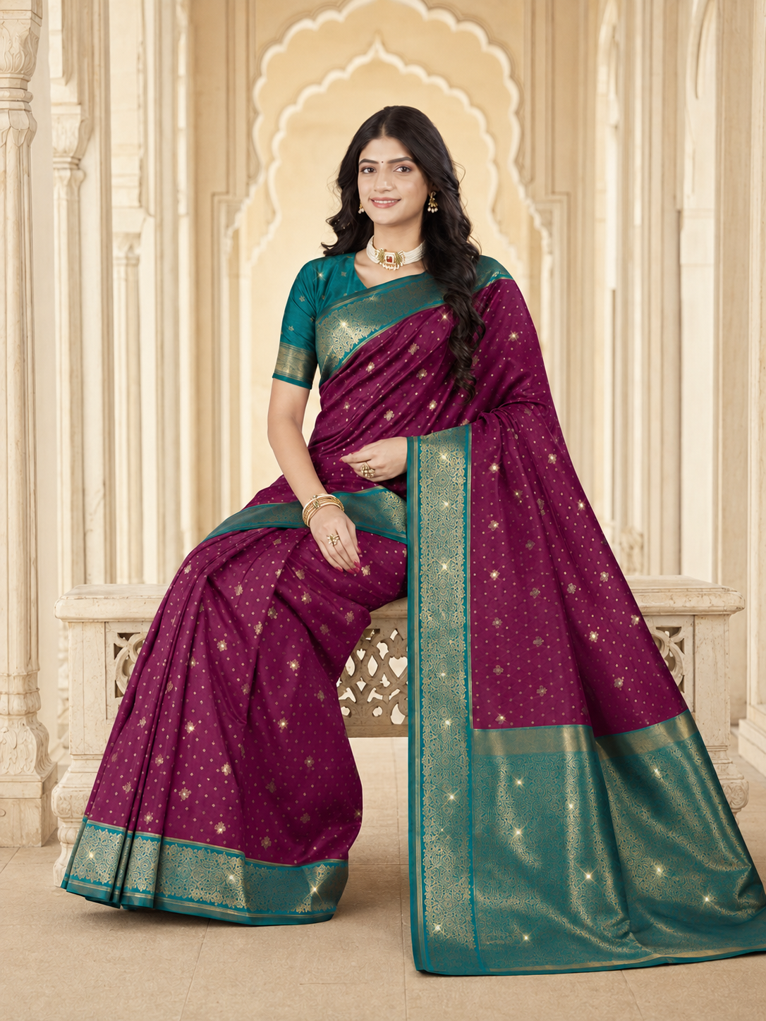 Weaving Silk Siroski Work Saree with Blouse Piece