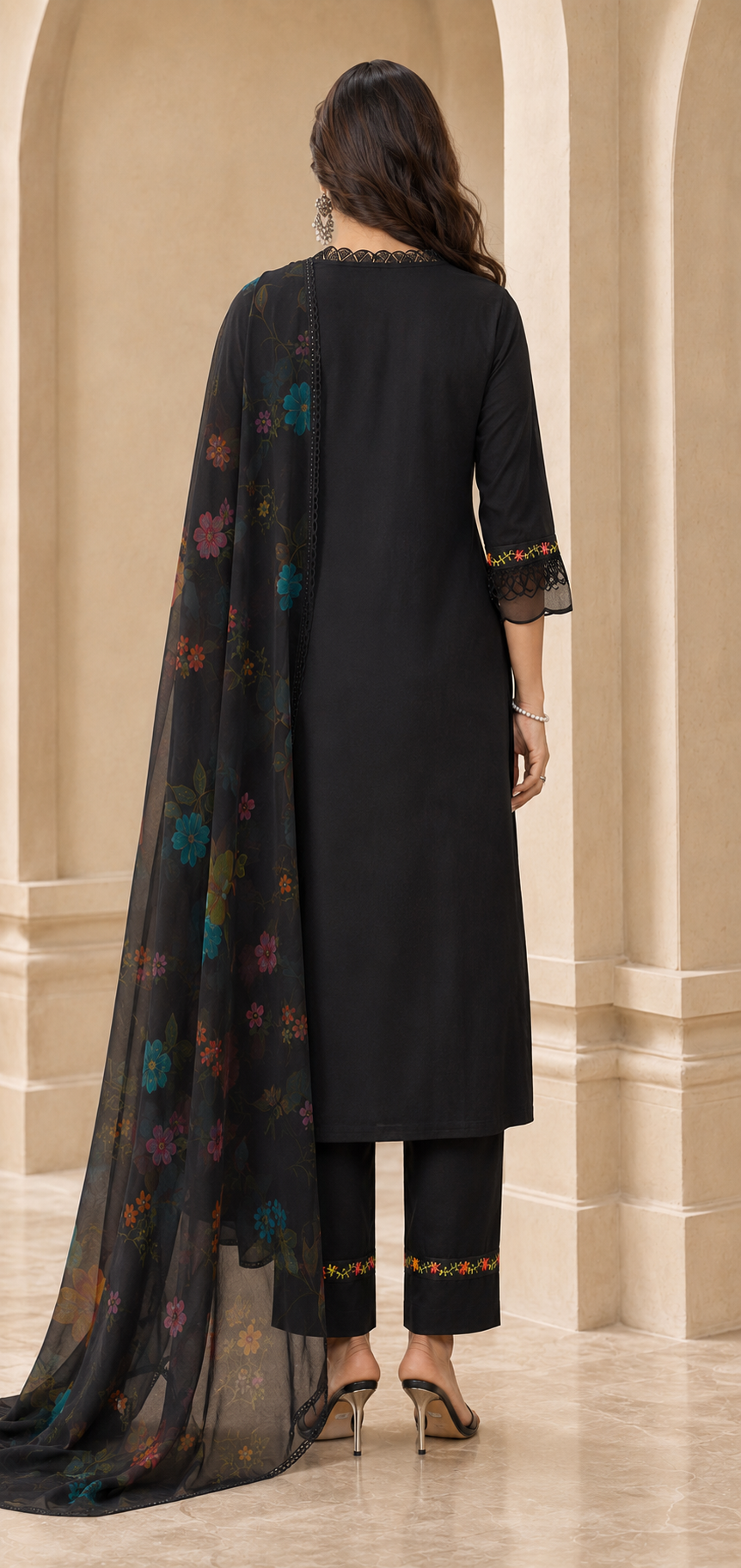 Roman Anarkali Kurti Set with Organza Embroidered Dupatta