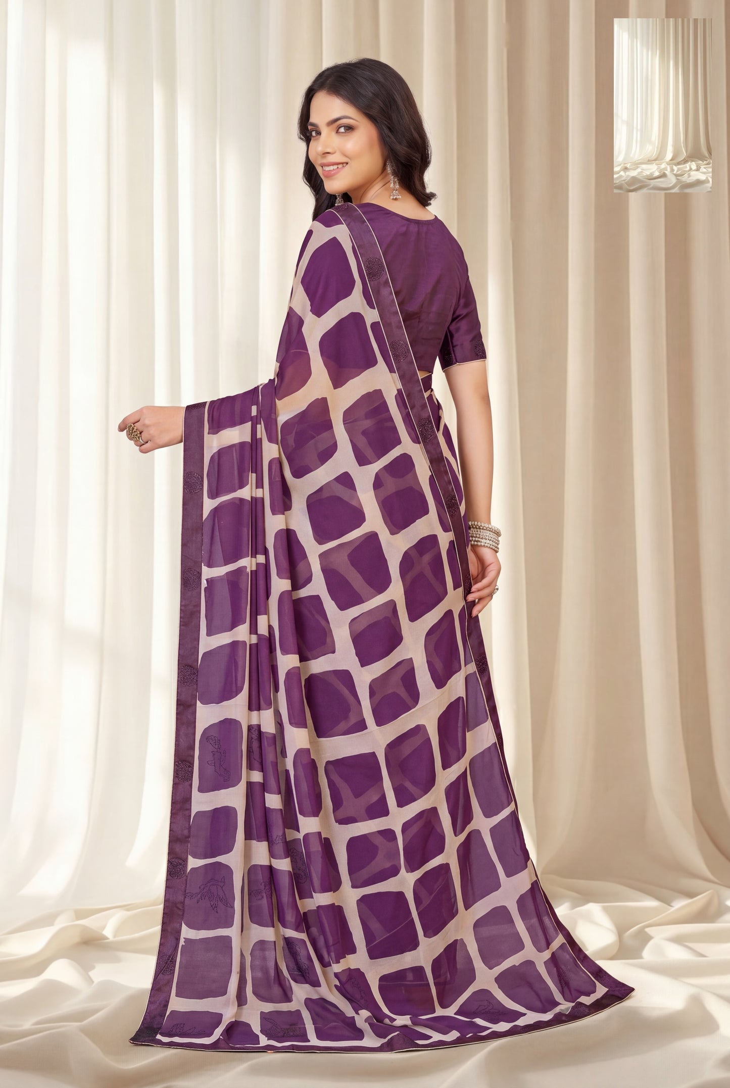Elegant Kreeva Georgette Saree with Stone Work Pallu & Designer Border