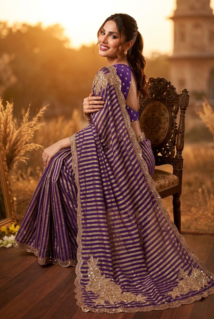 Royal Purple Elegance – Embellished Viscose Saree