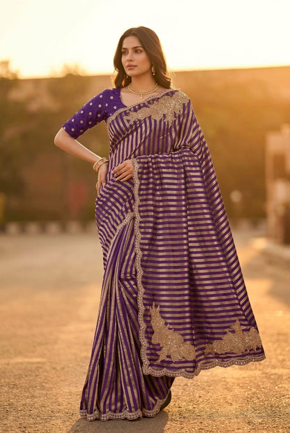 Royal Purple Elegance – Embellished Viscose Saree