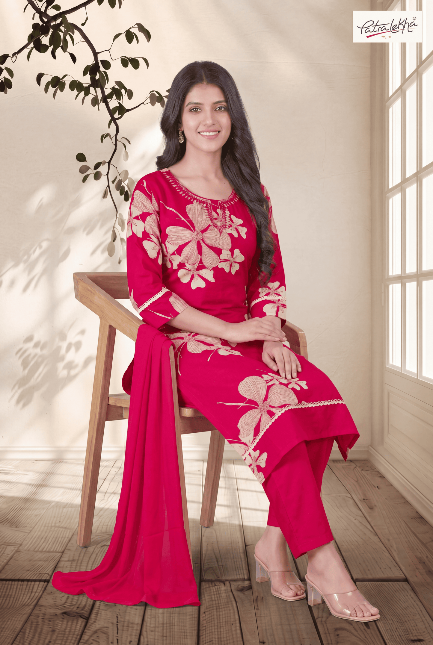 floral printed elegant kurta set with nazmin dupatta