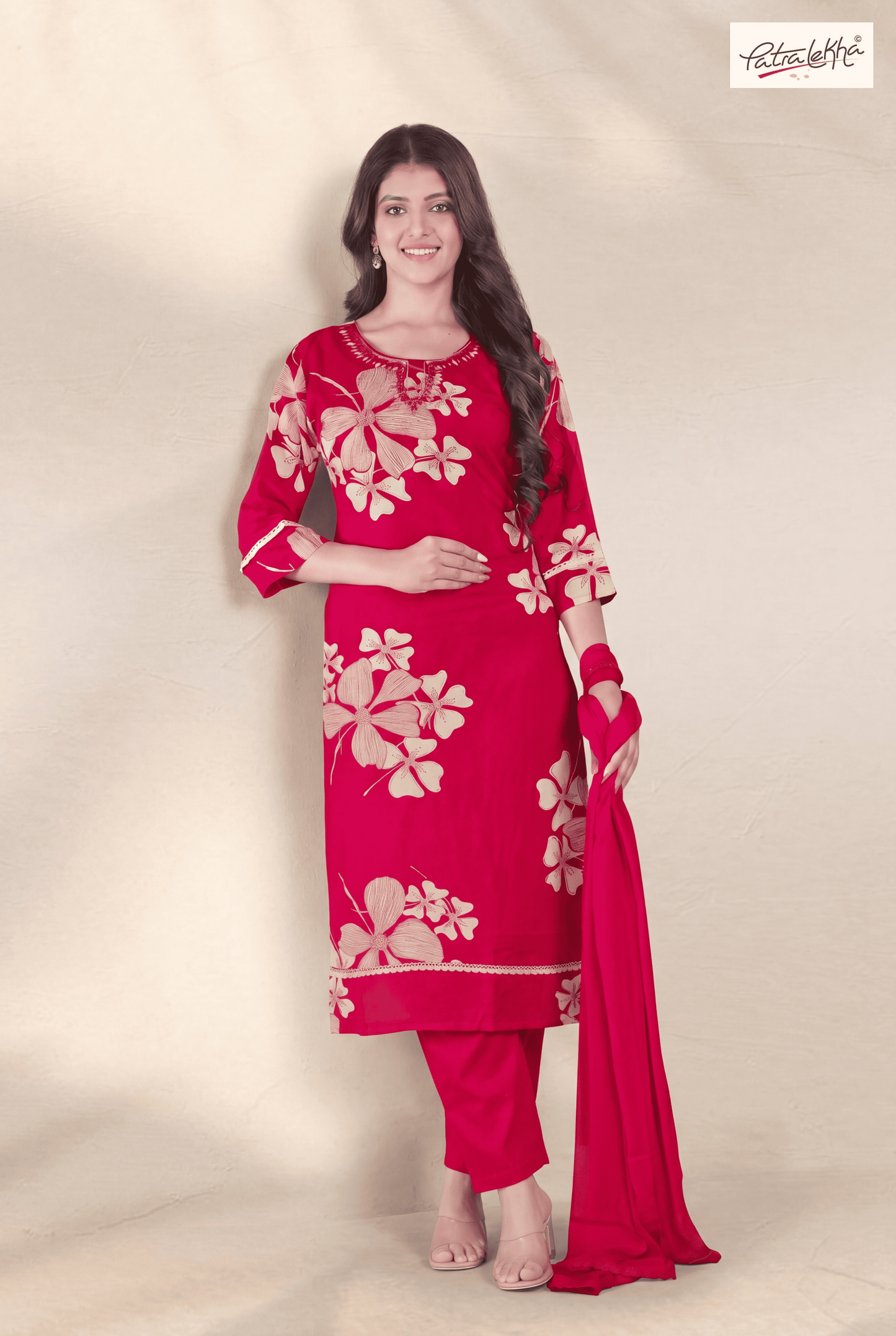 floral printed elegant kurta set with nazmin dupatta