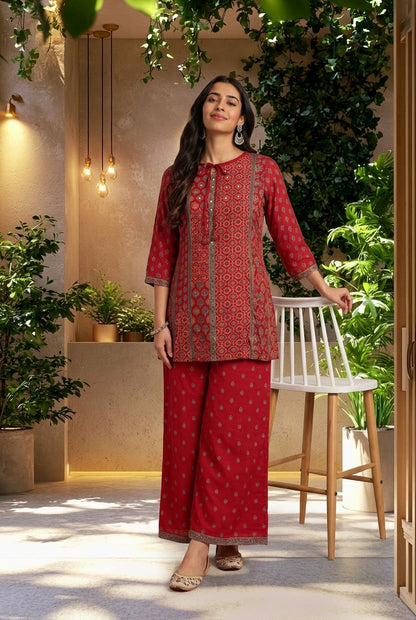 Crimson Heritage Printed Kurta Pant Set