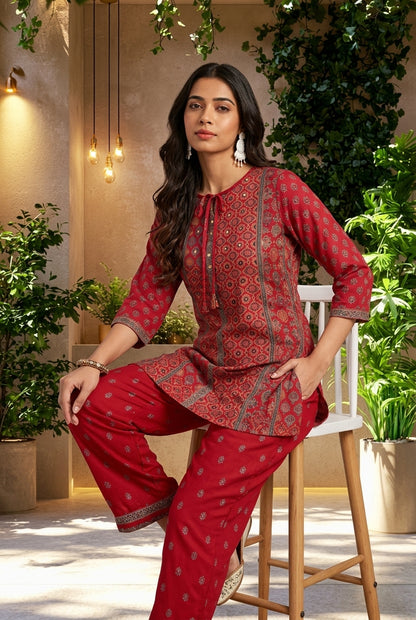 Crimson Heritage Printed Kurta Pant Set