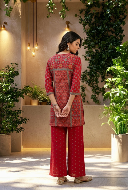 Crimson Heritage Printed Kurta Pant Set