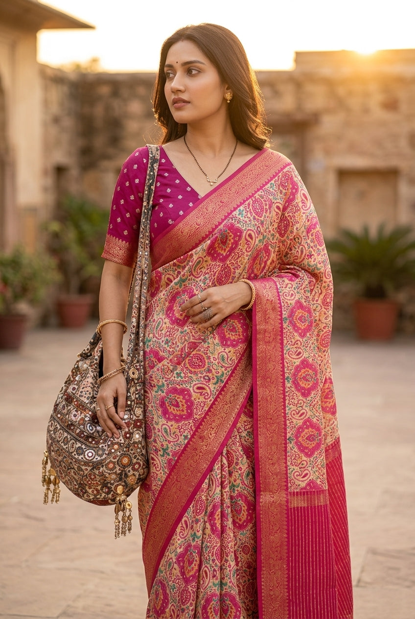 Royal Heirloom Cotton Linen Self-Jacquard Saree