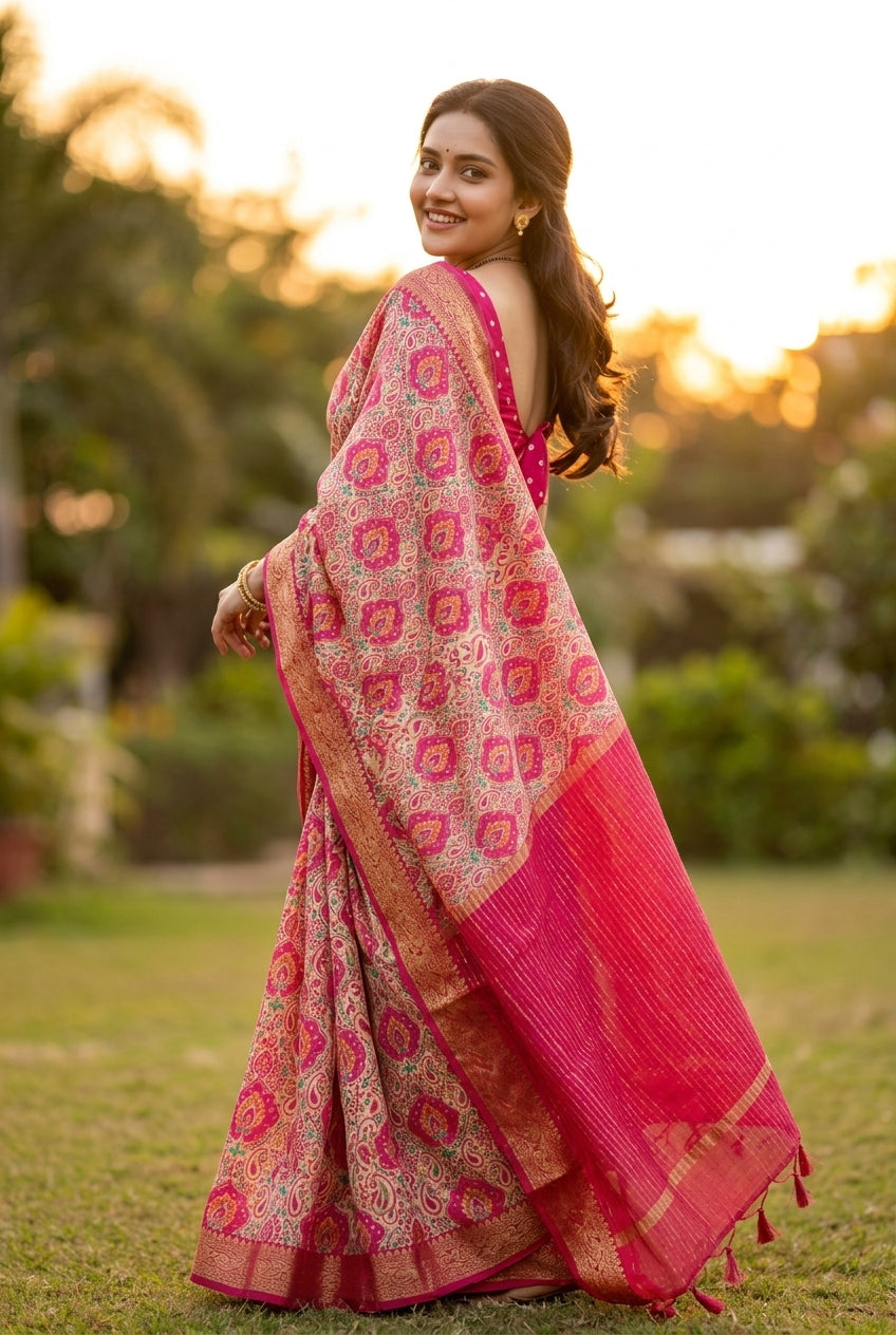 Royal Heirloom Cotton Linen Self-Jacquard Saree