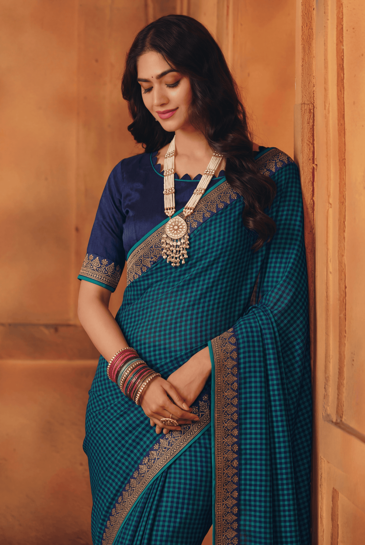 Dark Green Kriva Georgette Printed Saree with Art Silk Lace Blouse Piece