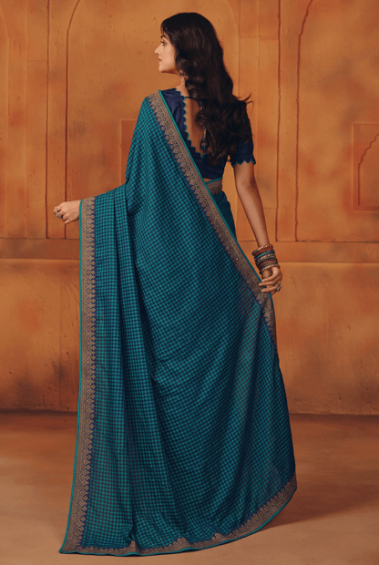 Dark Green Kriva Georgette Printed Saree with Art Silk Lace Blouse Piece