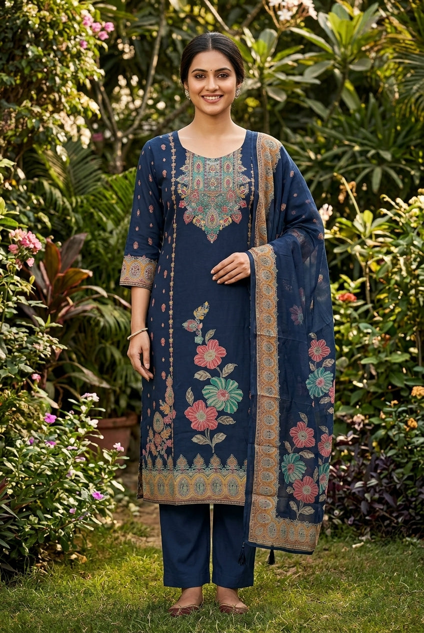 Modal Chanderi Handwork Printed Suit Set
