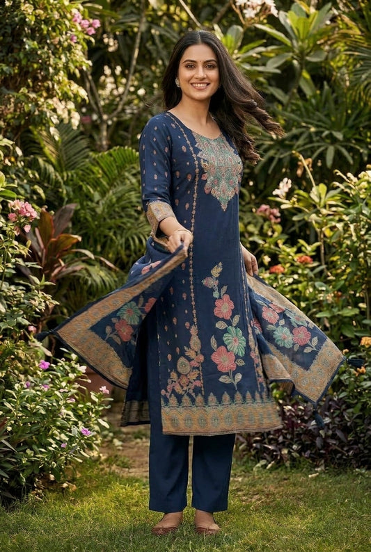 Modal Chanderi Handwork Printed Suit Set
