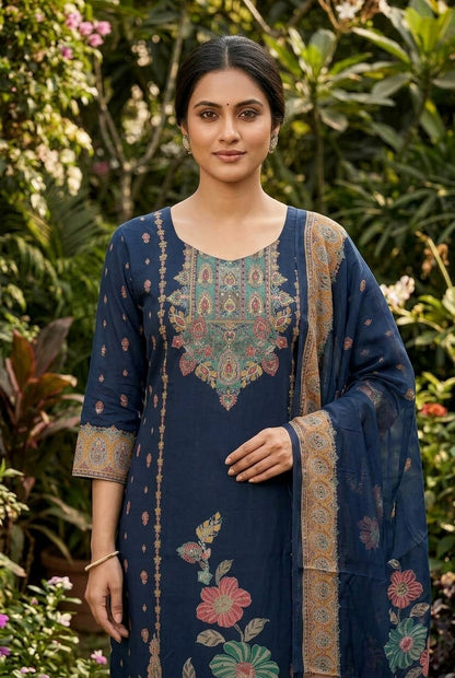 Modal Chanderi Handwork Printed Suit Set