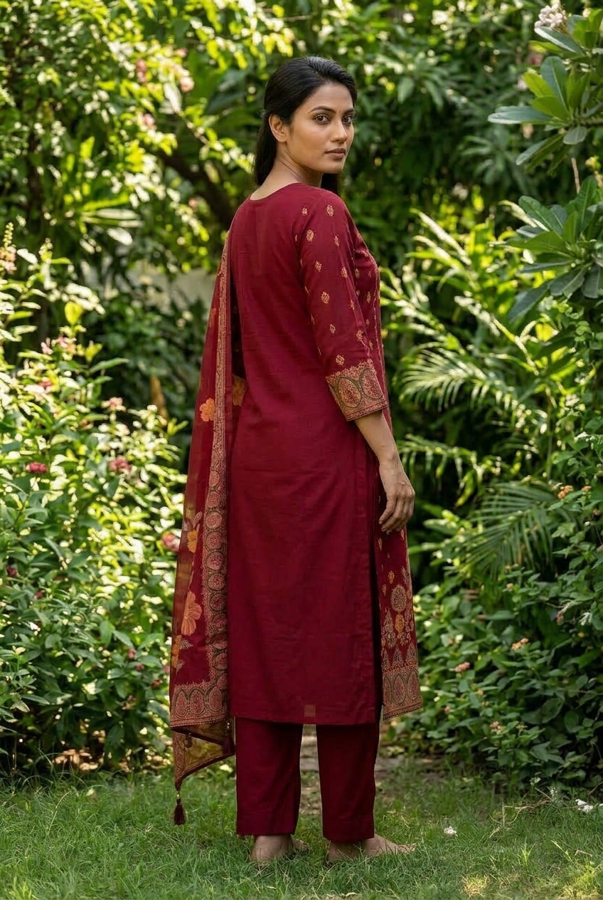 Maroon Graceful With Hand Work Suit Set