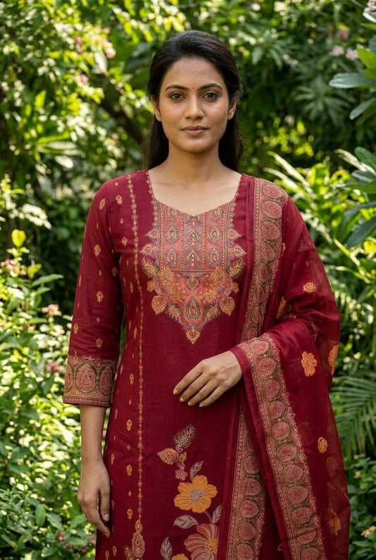 Maroon Graceful With Hand Work Suit Set