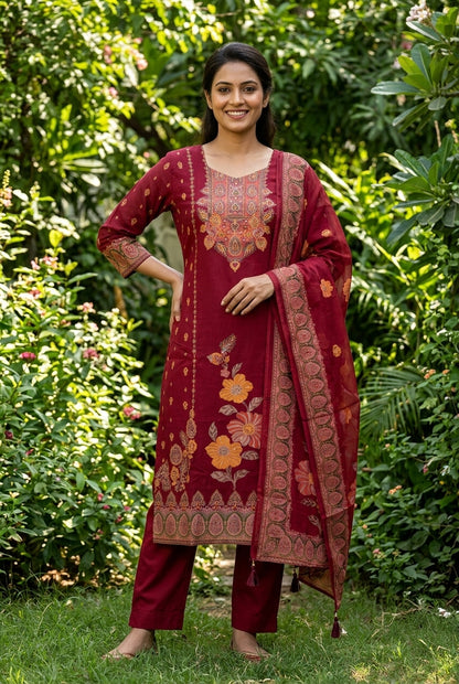 Maroon Graceful With Hand Work Suit Set