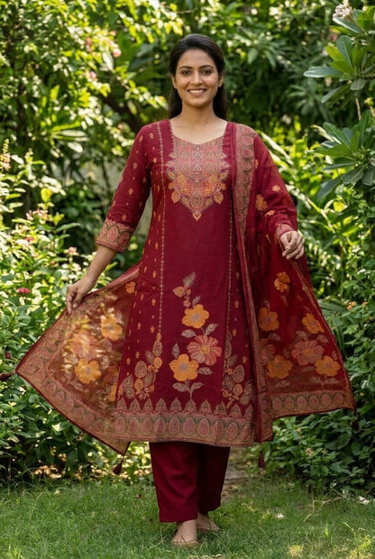 Maroon Graceful With Hand Work Suit Set
