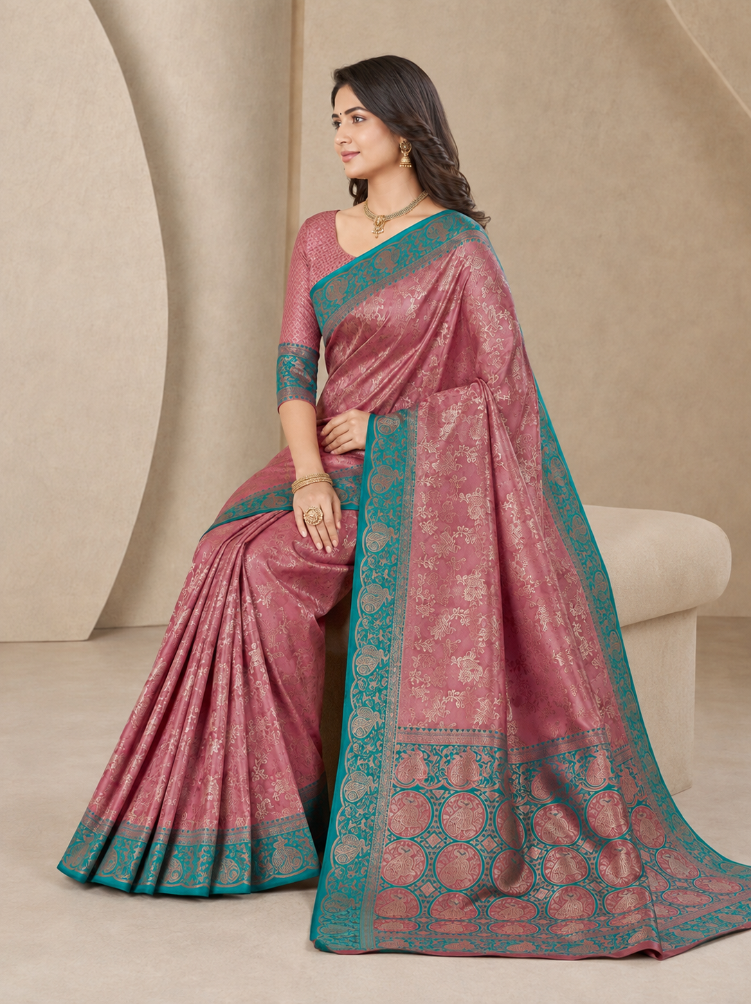 Satin Silk Woven Festive Saree with Blouse Piece