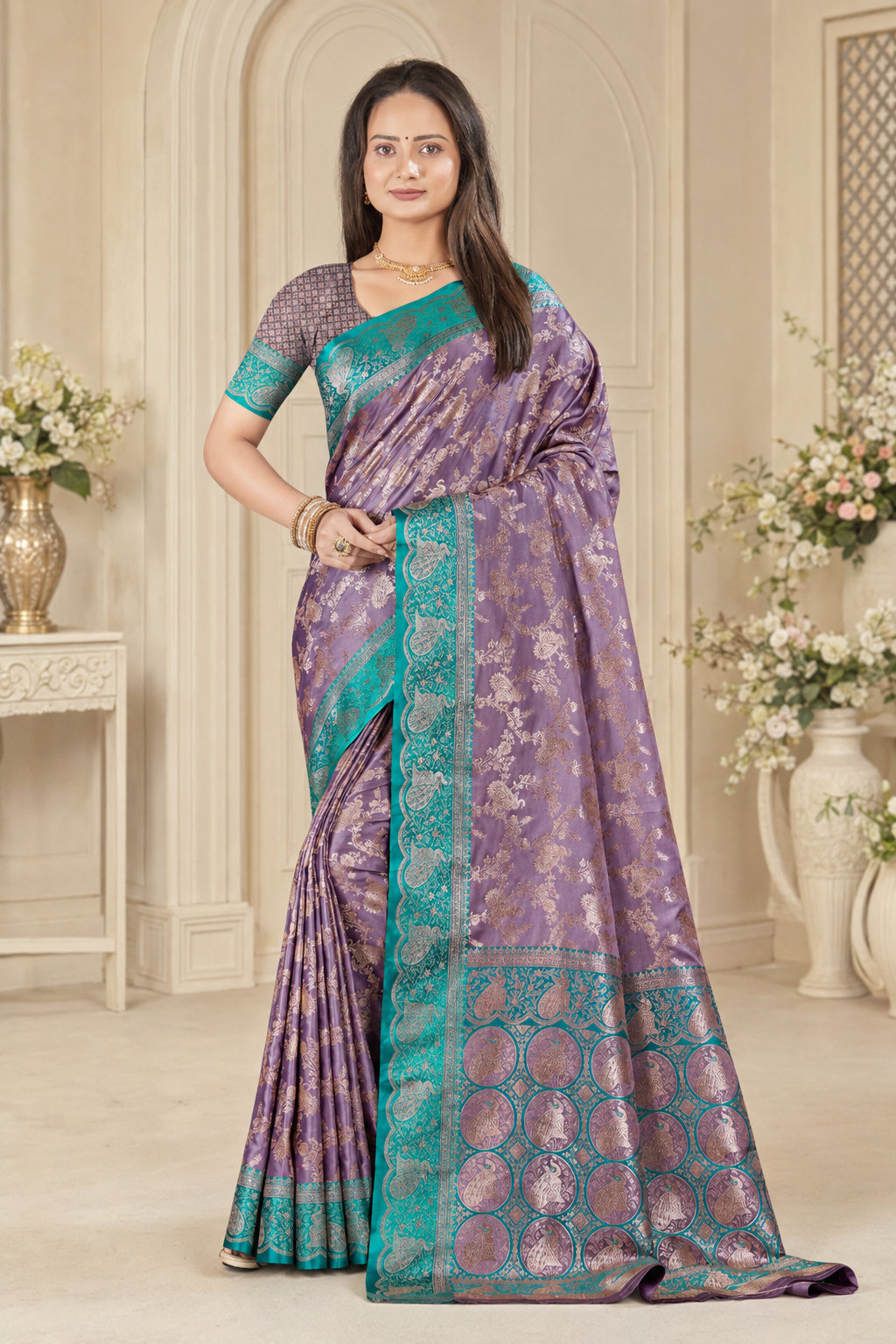 Satin Silk Woven Festive Saree with Blouse Piece