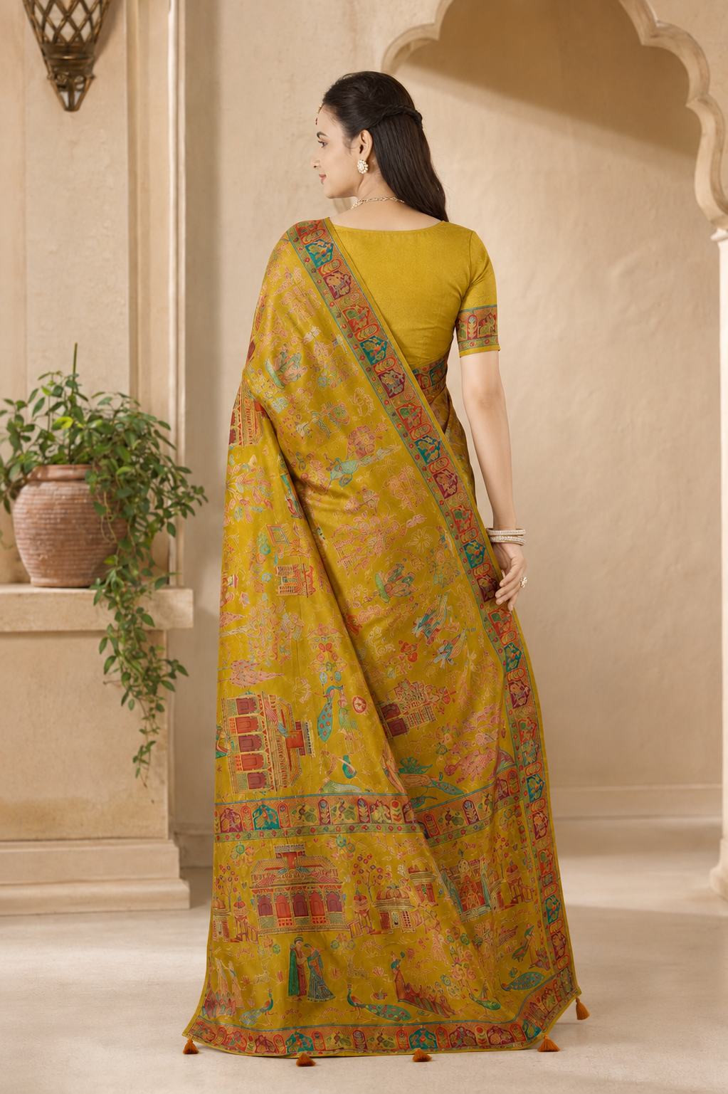 Pure Viscose Zari Work Digital Print Saree with Blouse Piece