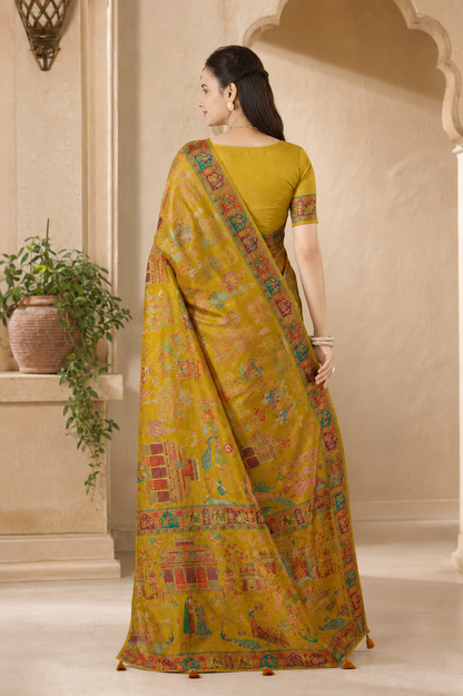Pure Viscose Zari Work Digital Print Saree with Blouse Piece