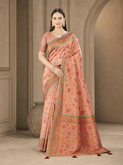 Pure Viscose Floral Zari Work Saree with Blouse Piece