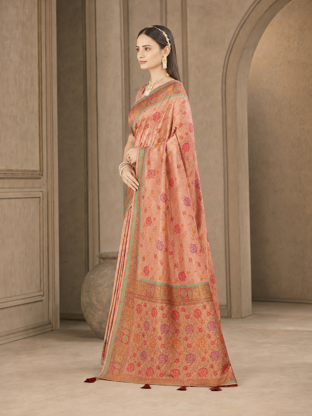 Pure Viscose Floral Zari Work Saree with Blouse Piece