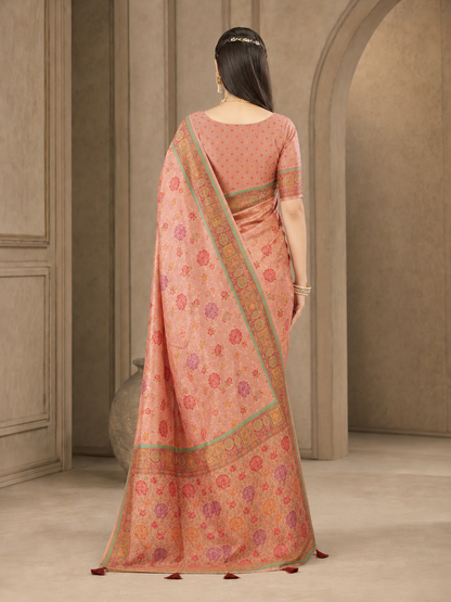 Pure Viscose Floral Zari Work Saree with Blouse Piece