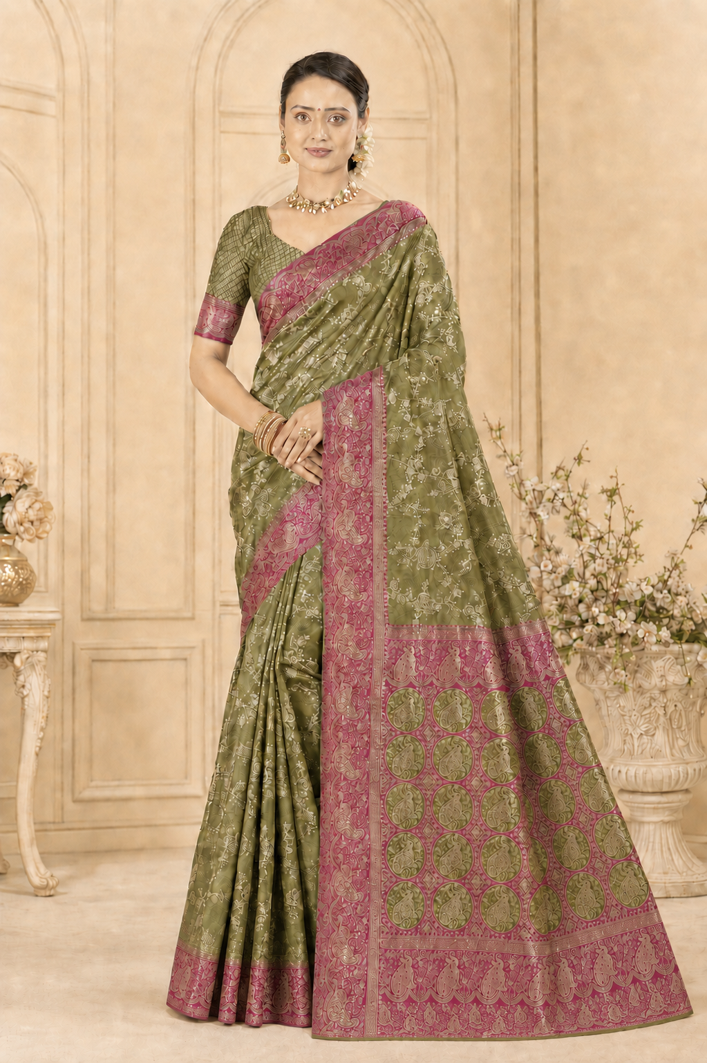 Satin Silk Woven Festive Saree with Blouse Piece