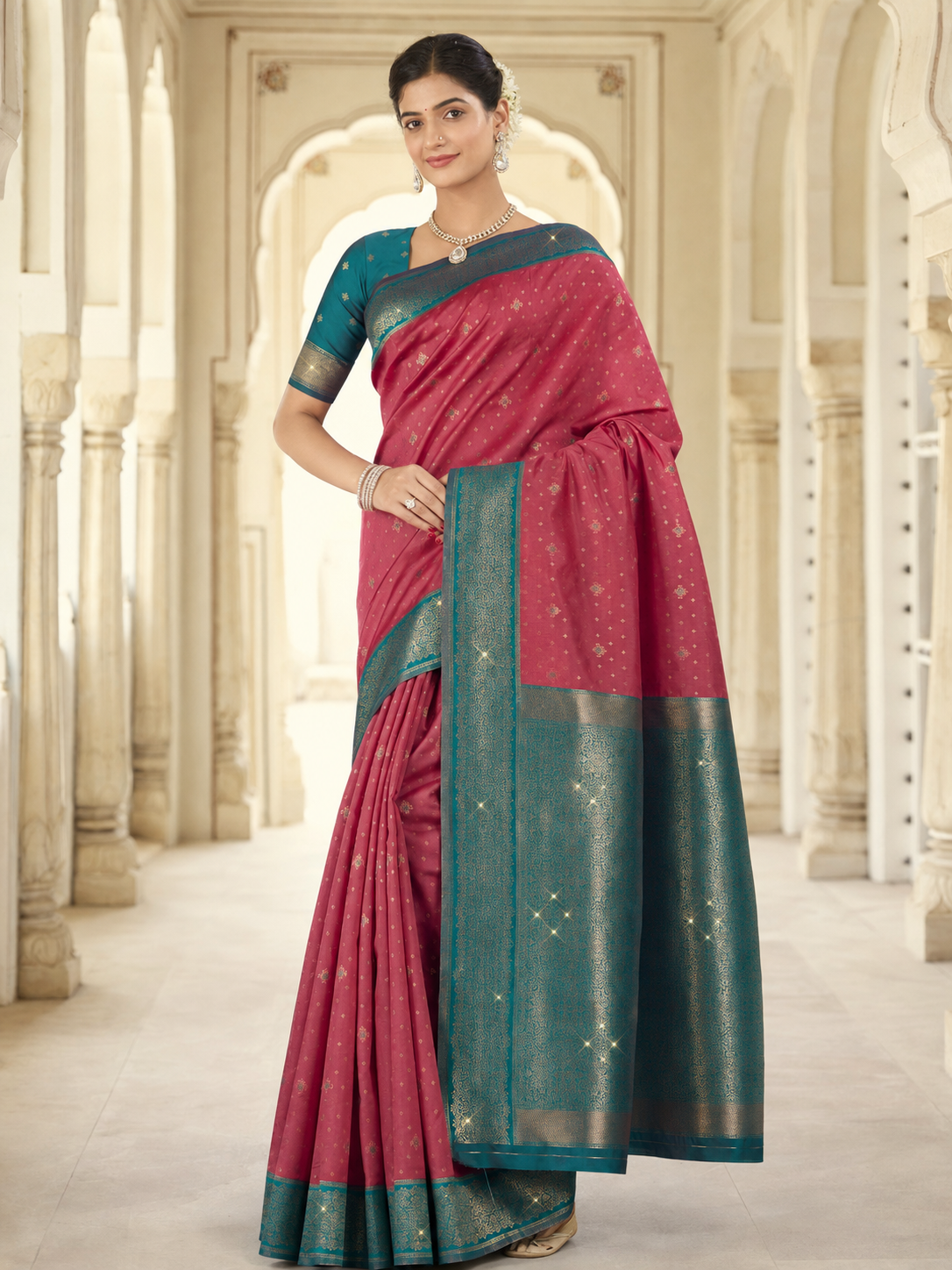 Weaving Silk Siroski Work Saree with Blouse Piece