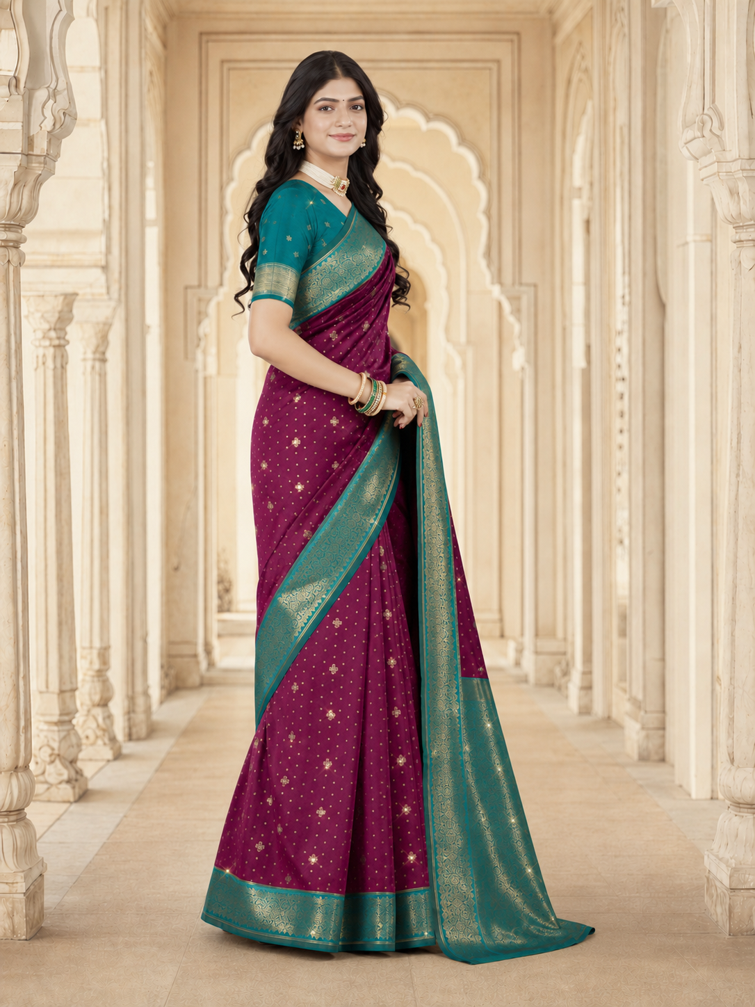 Weaving Silk Siroski Work Saree with Blouse Piece