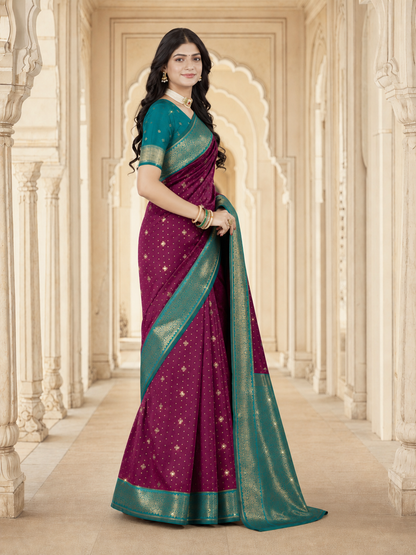 Weaving Silk Siroski Work Saree with Blouse Piece