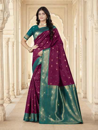 Weaving Silk Siroski Work Saree with Blouse Piece