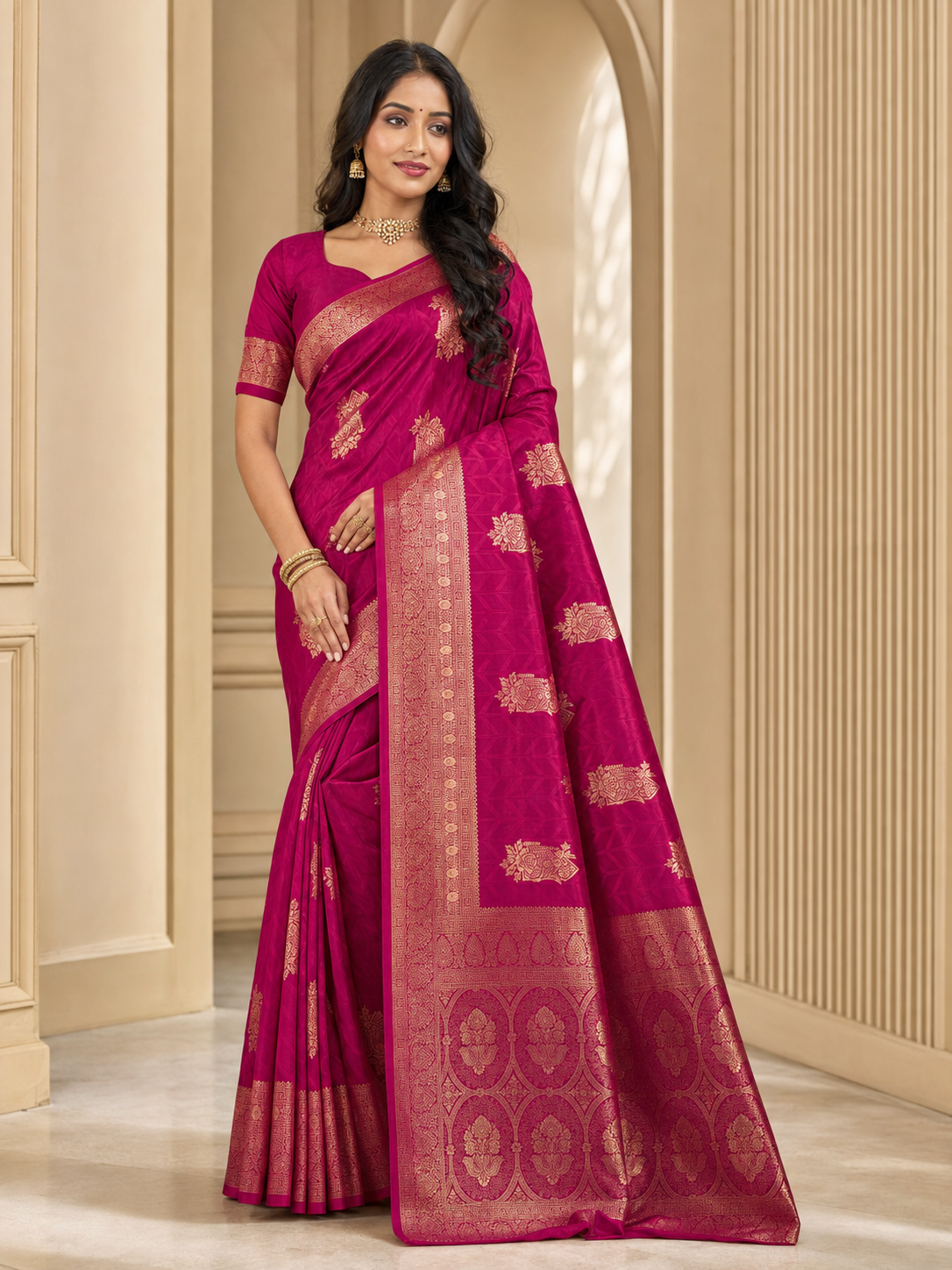 Weaving Silk Zari Butta Saree with Blouse Piece
