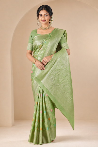 Cotton Silk Floral Woven Saree with Blouse Piece