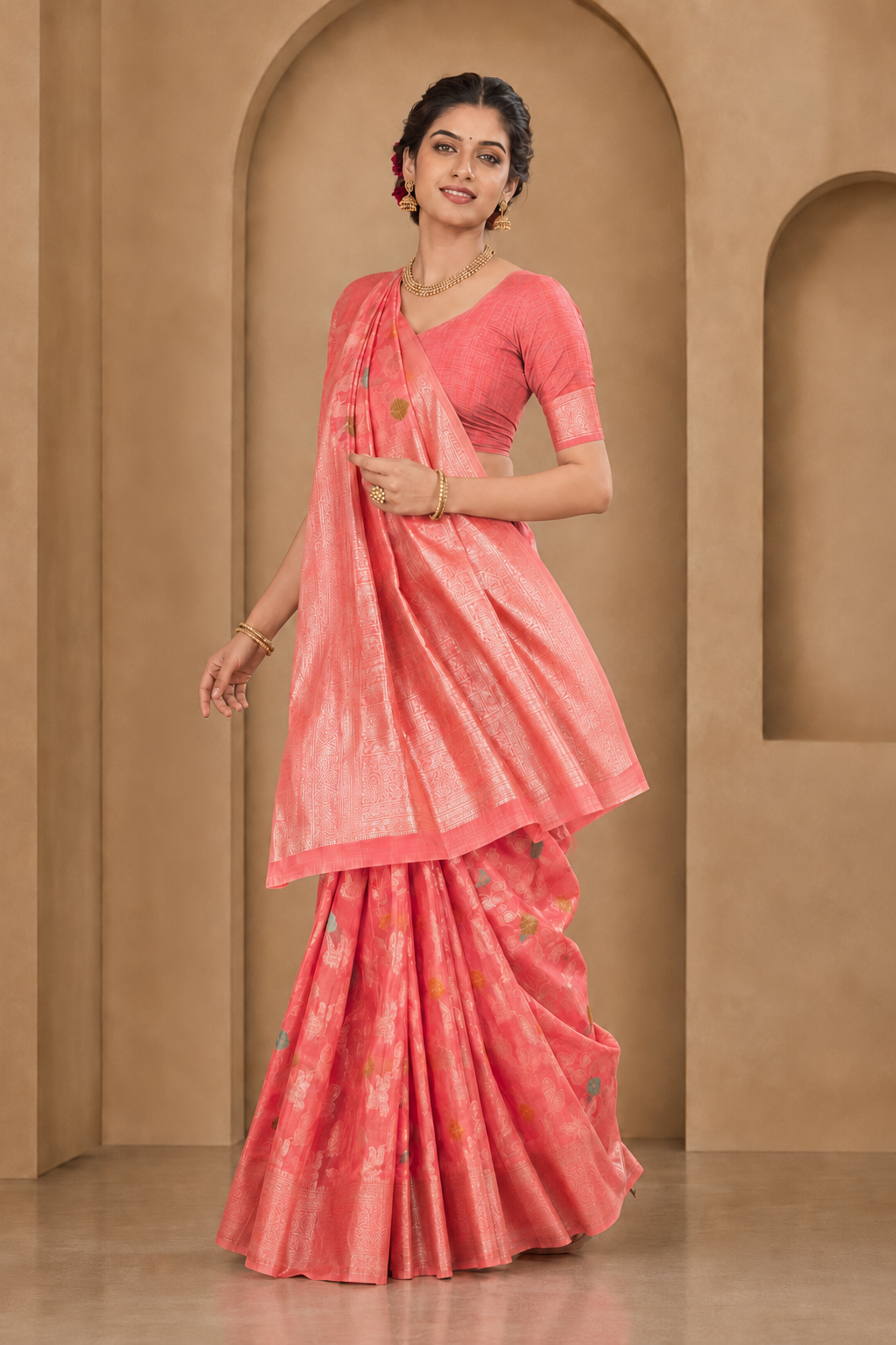 Cotton Silk Floral Woven Saree with Blouse Piece