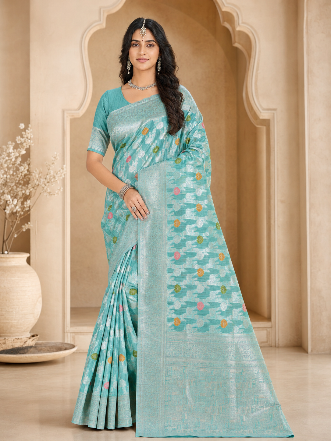 Cotton Silk Floral Woven Saree with Blouse Piece