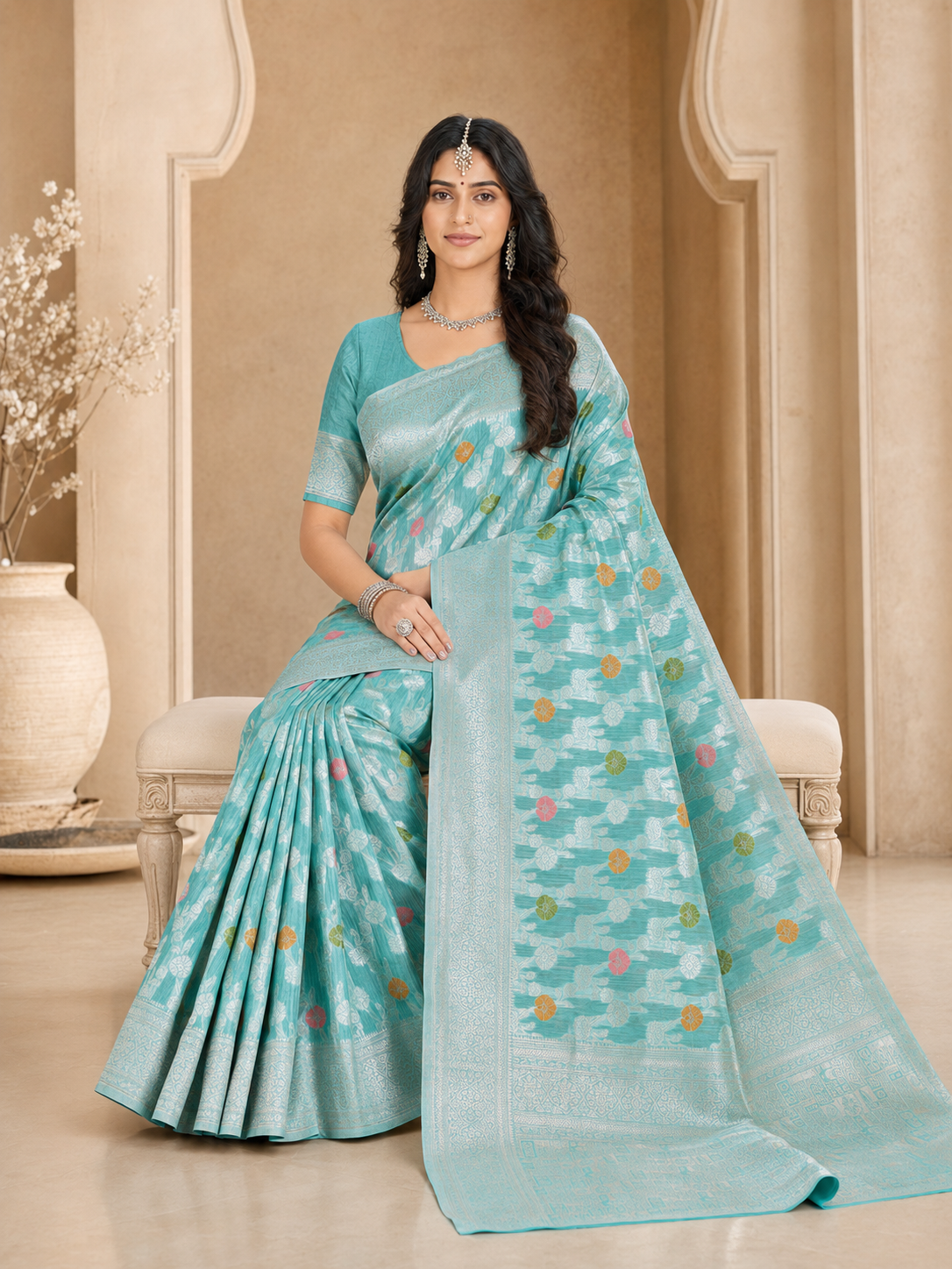Cotton Silk Floral Woven Saree with Blouse Piece