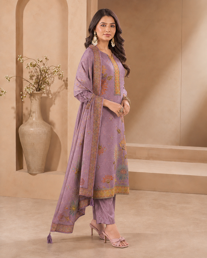 Dola Silk Kardana Hand-Work 3-Piece Kurti Set with Digital Floral Print Dupatta