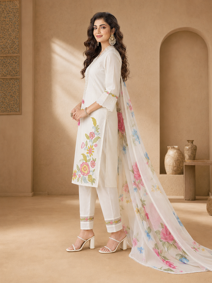 Roman Anarkali Kurti Set with Organza Embroidered Dupatta