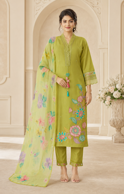 Roman Anarkali Kurti Set with Organza Embroidered Dupatta