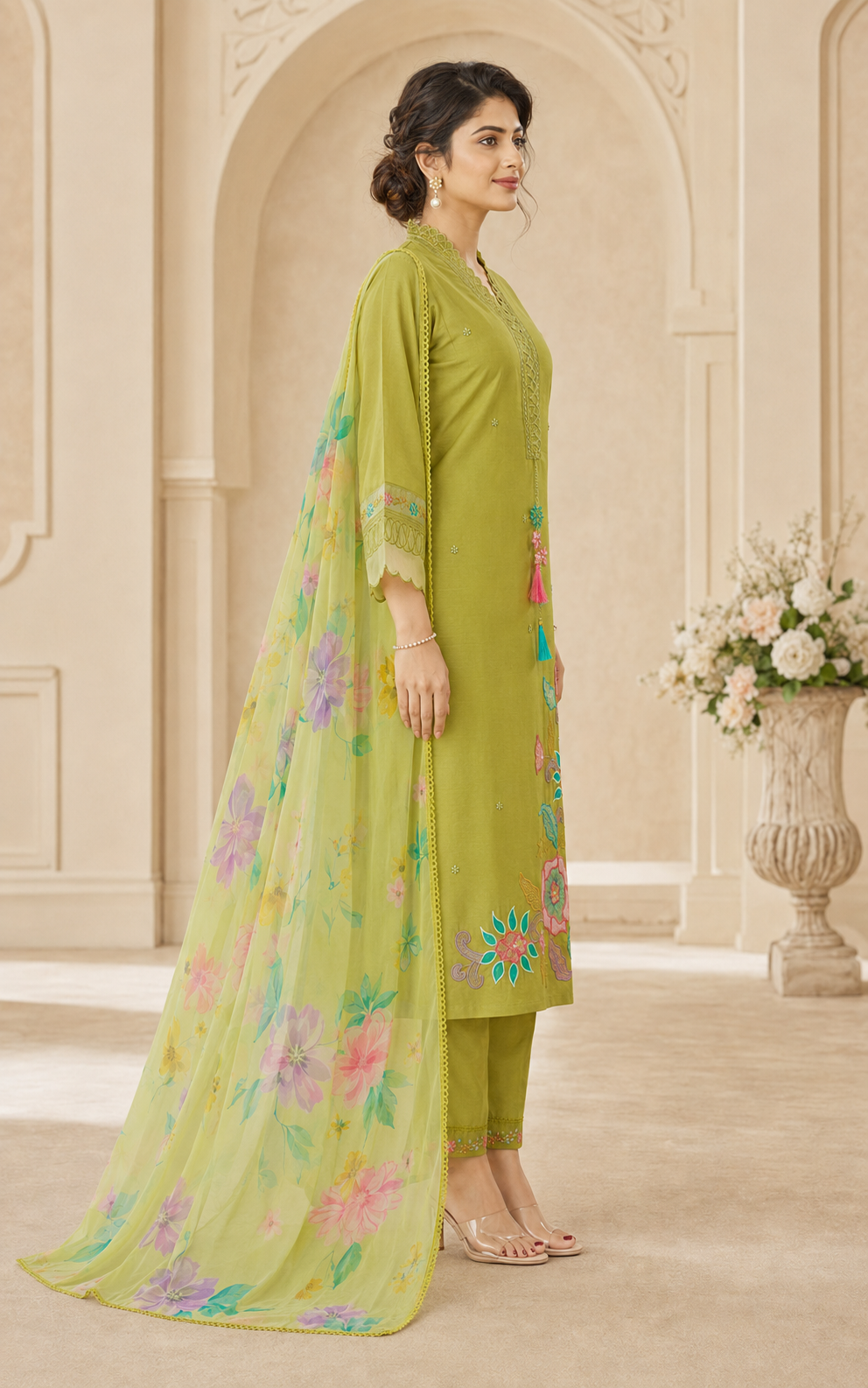 Roman Anarkali Kurti Set with Organza Embroidered Dupatta