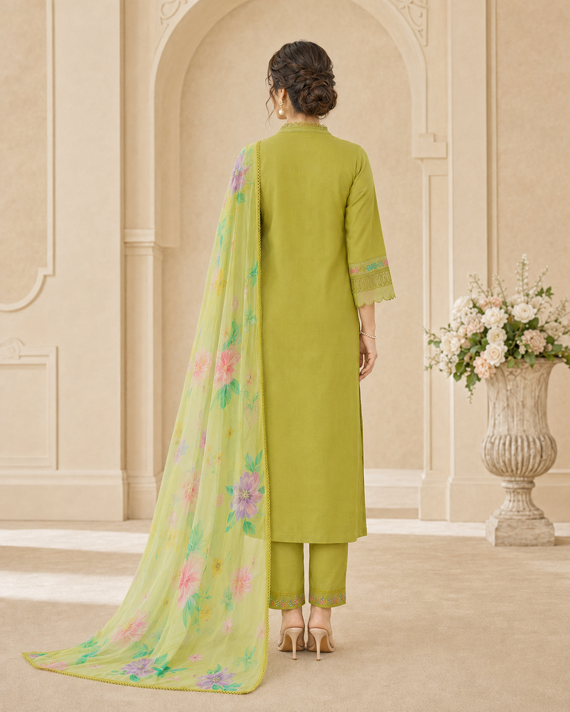 Roman Anarkali Kurti Set with Organza Embroidered Dupatta