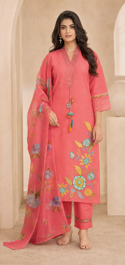 Roman Anarkali Kurti Set with Organza Embroidered Dupatta