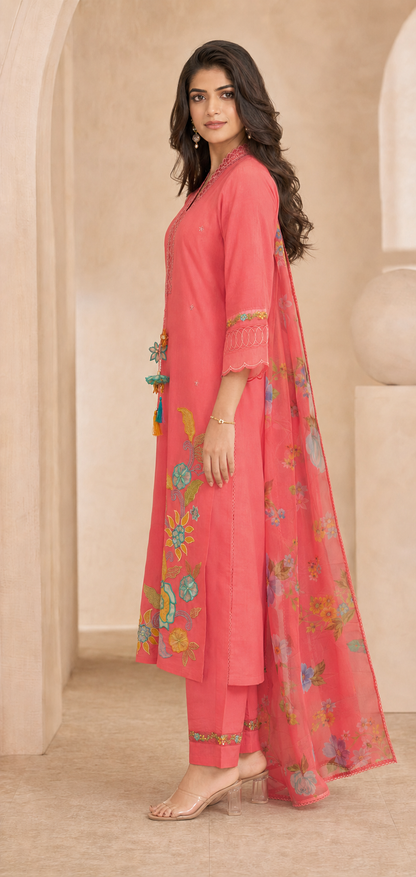 Roman Anarkali Kurti Set with Organza Embroidered Dupatta