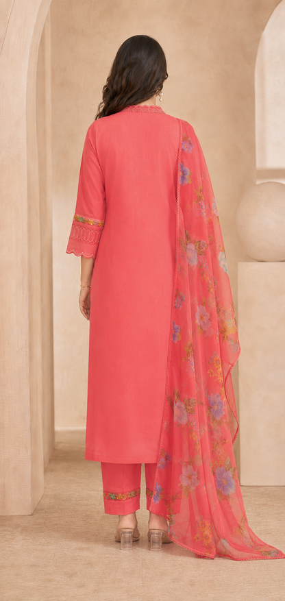Roman Anarkali Kurti Set with Organza Embroidered Dupatta