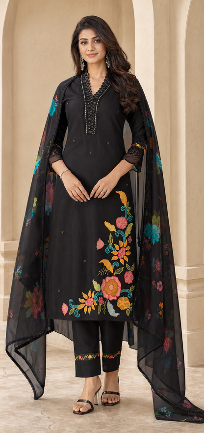 Roman Anarkali Kurti Set with Organza Embroidered Dupatta