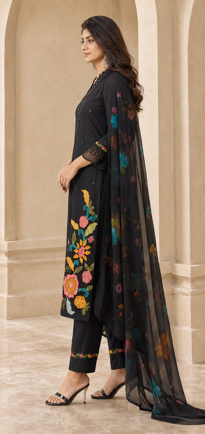 Roman Anarkali Kurti Set with Organza Embroidered Dupatta