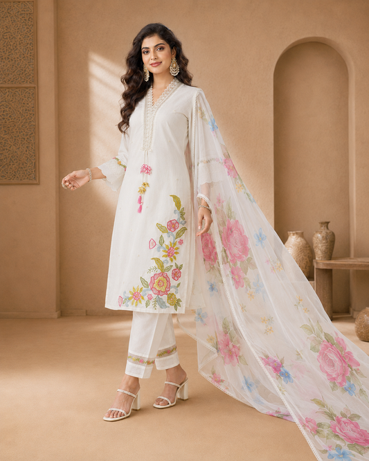 Roman Anarkali Kurti Set with Organza Embroidered Dupatta